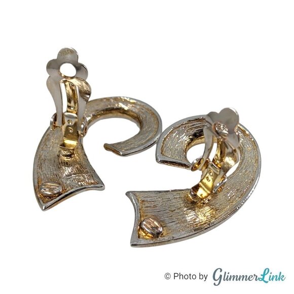 Vintage 80s Brown Enamel Curl Gold Tone Clip On Earrings - Picture 5 of 7